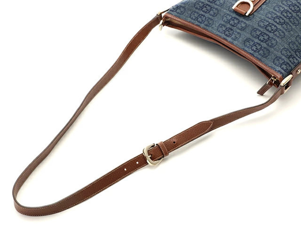 Gucci Dark Leather Blue GG Brown Hobo Denim Bag Blue Brown